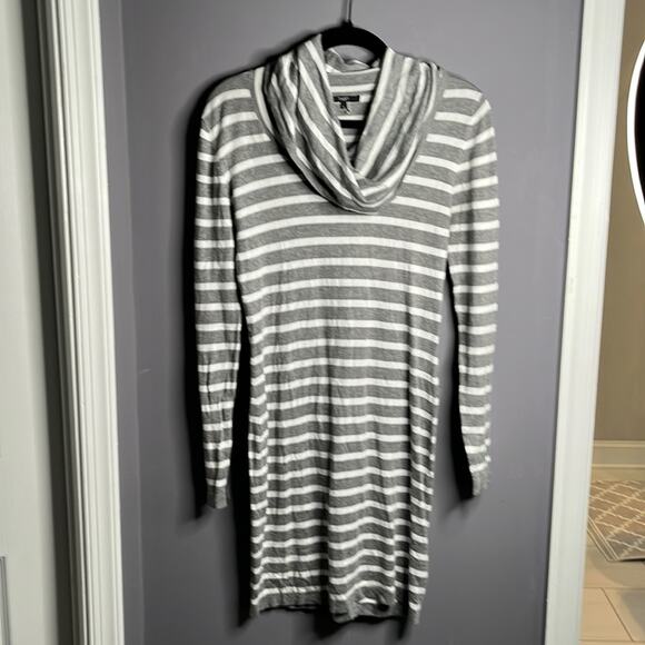 Tart Gray and White Striped Cowl Neck Sweater Dress Size Small - Picture 2 of 9